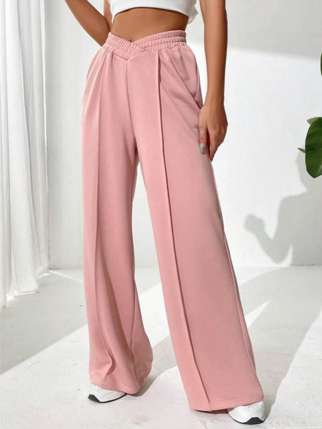 Elastic Waist Wide Leg Pants - Delanoir