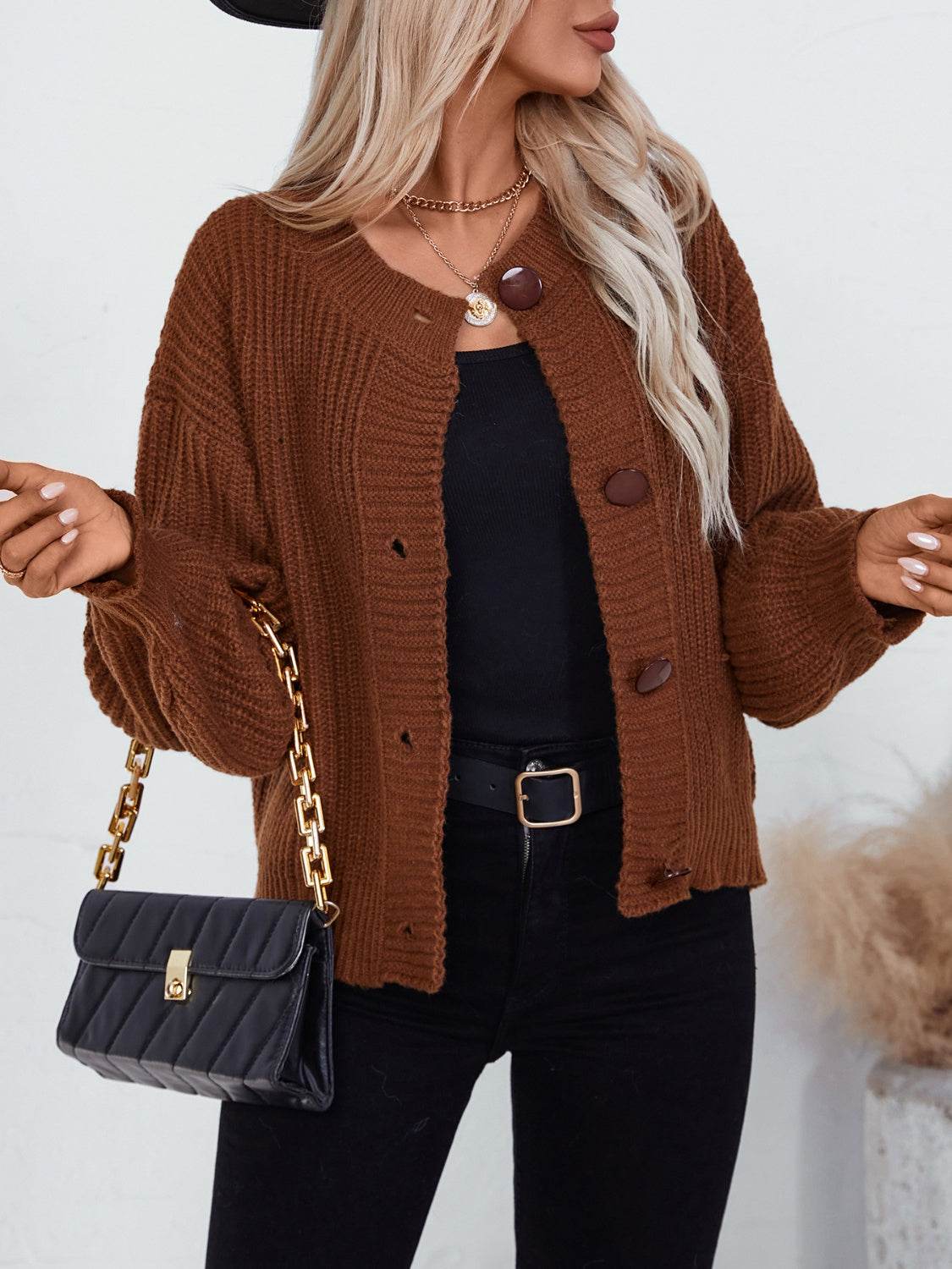 Button Down Long Sleeve Cardigan - Delanoir