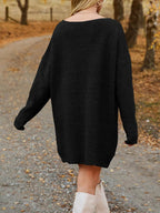 V-Neck Dropped Shoulder Sweater Dress - Delanoir