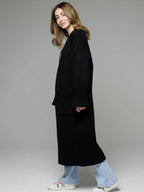 Pocketed Open Front Dropped Shoulder Cardigan - Delanoir