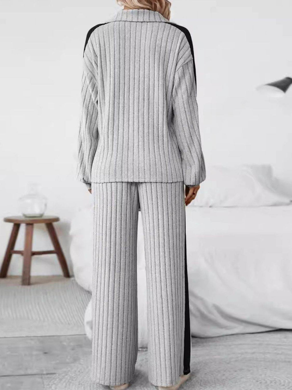 Plus Size Half Zip Long Sleeve Top and Pants Set - Delanoir