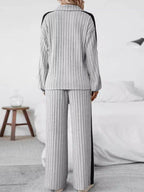 Plus Size Half Zip Long Sleeve Top and Pants Set - Delanoir