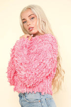VERY J Shaggy Yarn Knit Zip Up Jacket - Delanoir