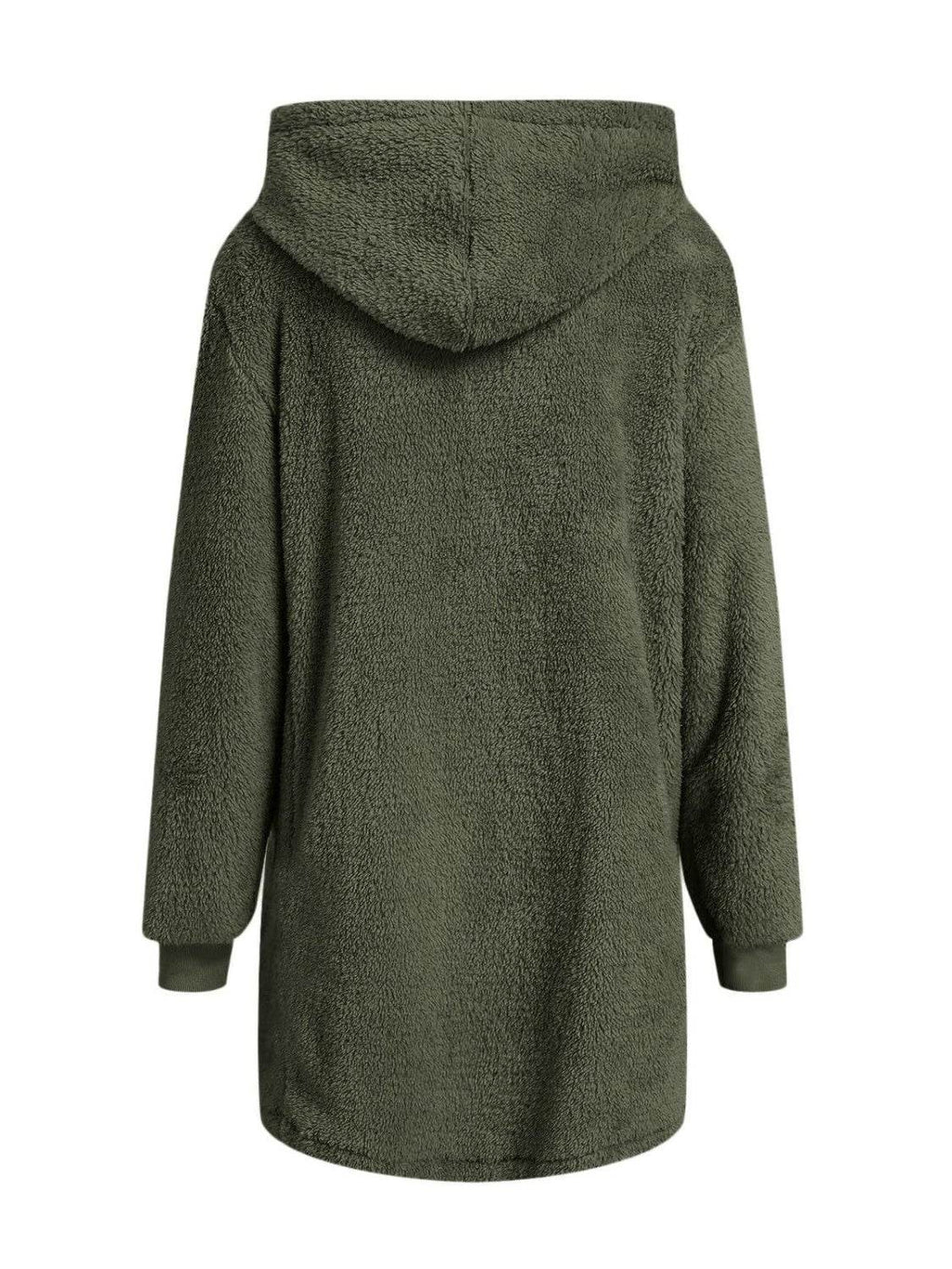 Fuzzy Pocketed Zip Up Long Sleeve Hooded Jacket - Delanoir