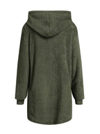 Fuzzy Pocketed Zip Up Long Sleeve Hooded Jacket - Delanoir