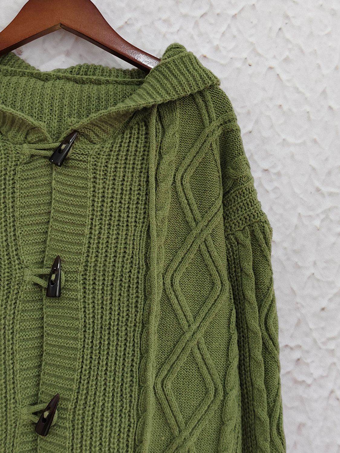 Cable-Knit Long Sleeve Hooded Cardigan - Delanoir