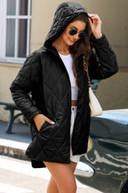 Snap Down Long Sleeve Quilted Winter Coat - Delanoir