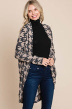 BOMBOM Houndstooth Open Front Cocoon Knit Cardigan - Delanoir