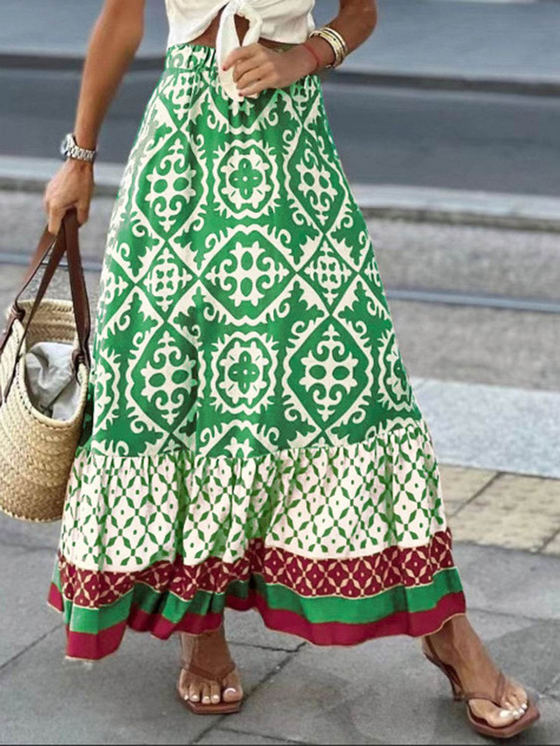 Geometric Elastic Waist Maxi Skirt - Delanoir