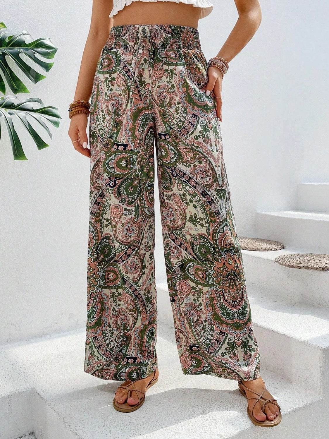 Printed Wide Leg Pants - Delanoir