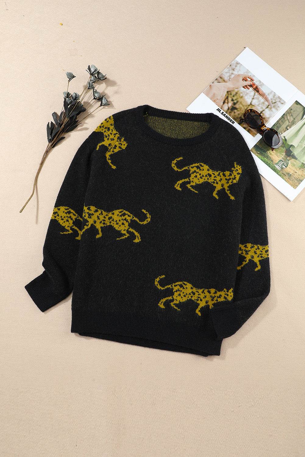 Animal Print Round Neck Sweater - Delanoir