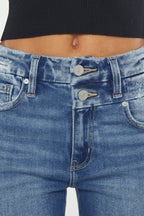Kancan High Rise Wide Waistband Slim Straight Jeans - Delanoir