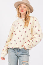 SAGE + FIG Heart Printed Contrast Long Sleeve Sweatshirt - Delanoir