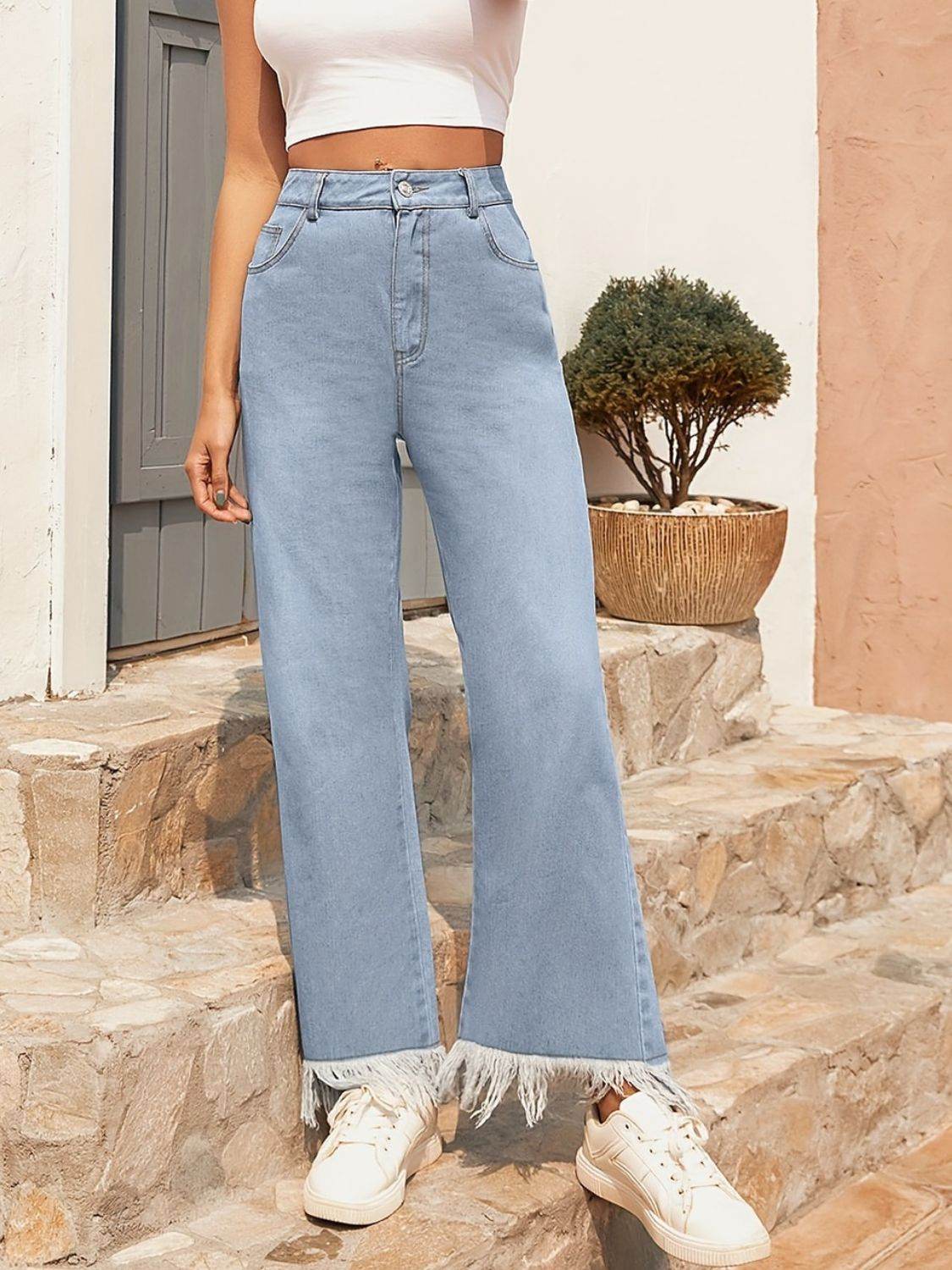 Raw Hem Bootcut Jeans with Pockets - Delanoir