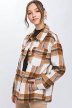 Love Tree Plaid Button Up Shacket - Delanoir