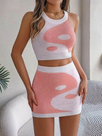 Round Neck Sleeveless Top and Skirt Knit Set - Delanoir