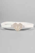 Rhinestone Heart Buckle Elastic Belt - Delanoir