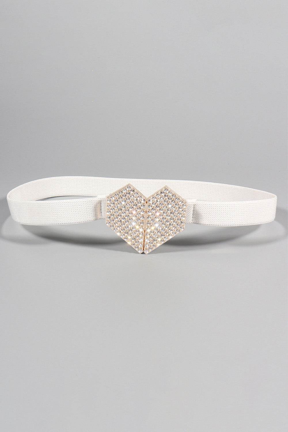 Rhinestone Heart Buckle Elastic Belt - Delanoir