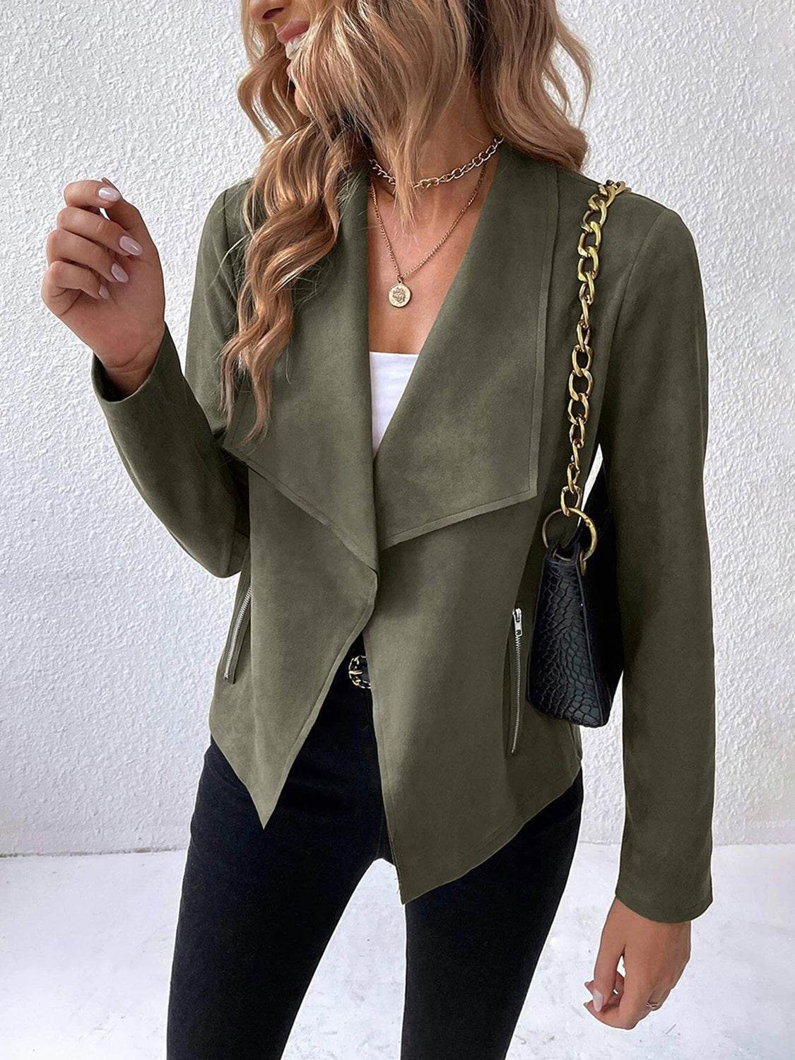 Collared Neck Long Sleeve Jacket - Delanoir
