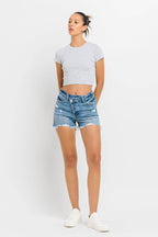 Lovervet Stepped Waist Raw Hem Denim Shorts - Delanoir