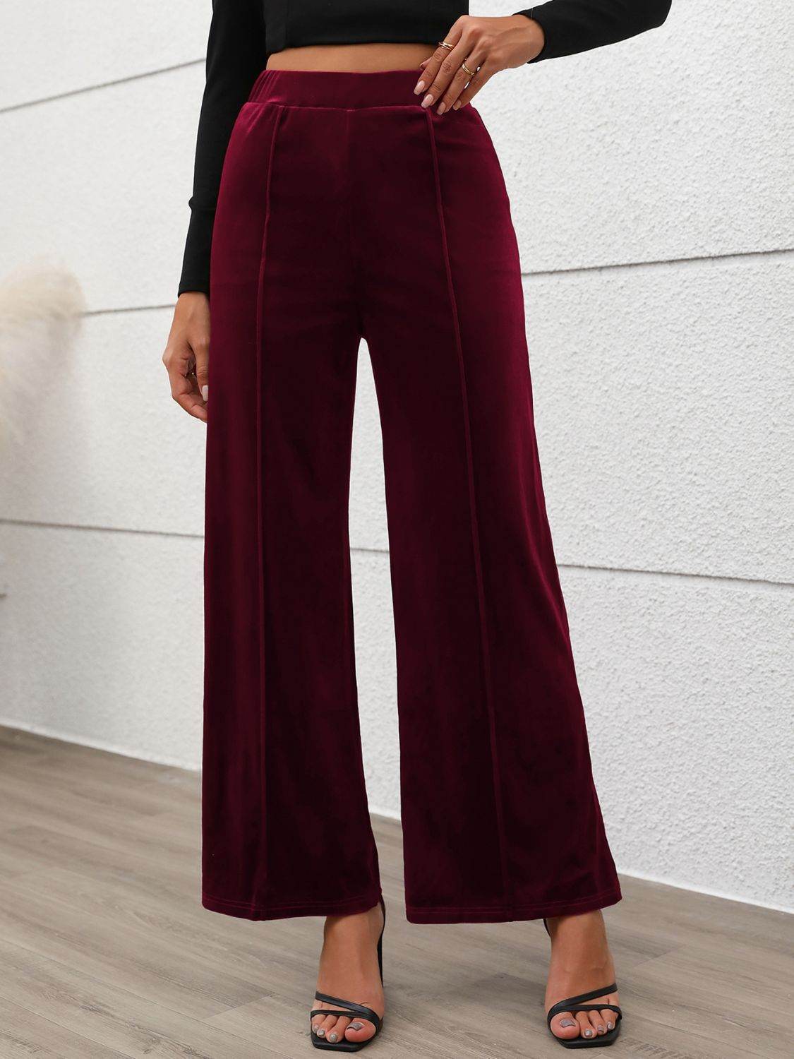 Elastic Waist Wide Leg Pants - Delanoir