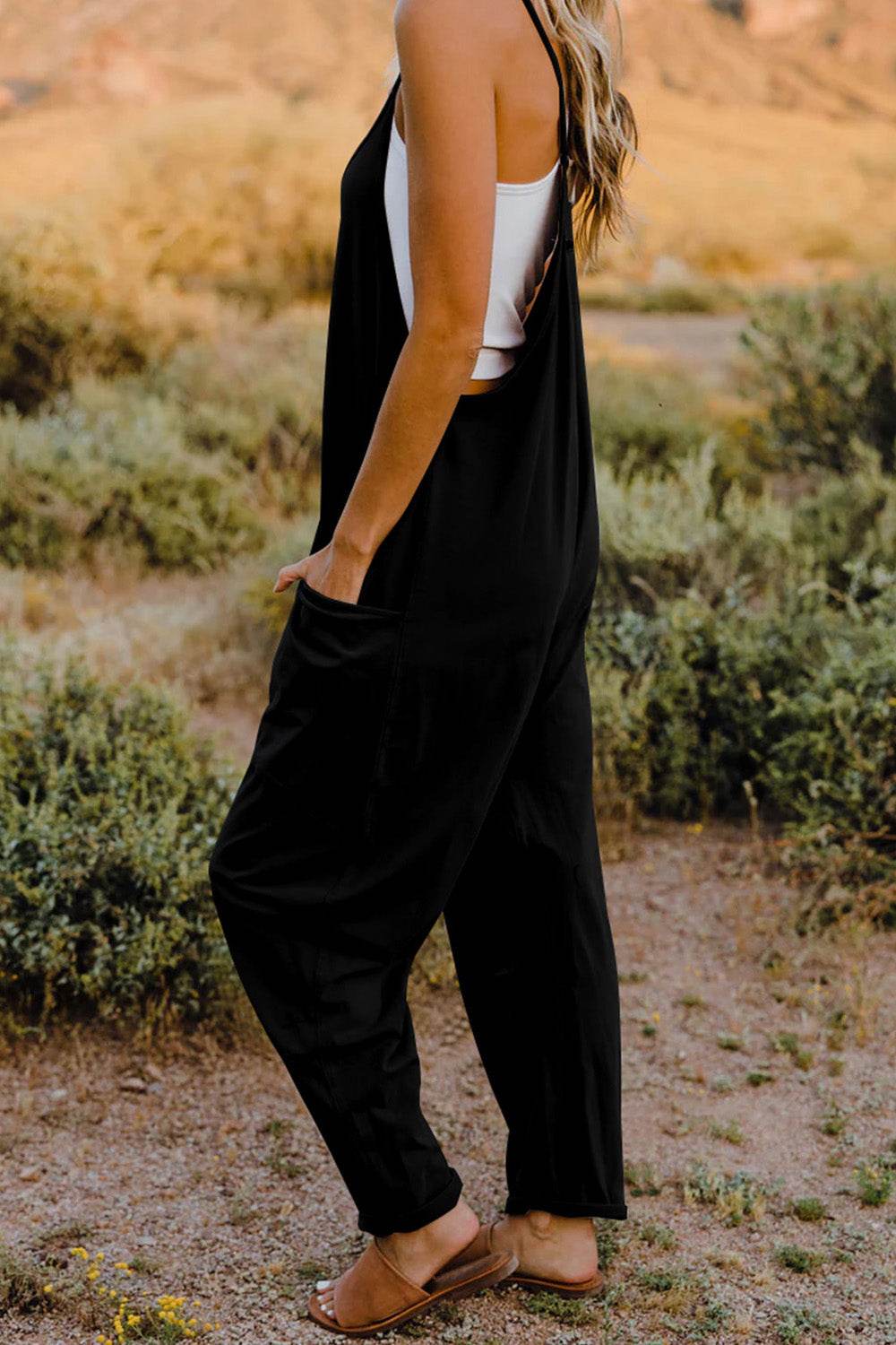 Double Take Full Size V-Neck Sleeveless Jumpsuit with Pockets - Delanoir