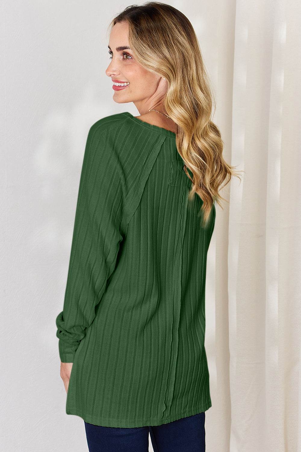 Basic Bae Full Size Ribbed Round Neck Slit T-Shirt - Delanoir