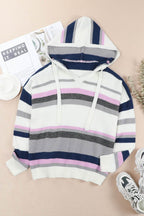 Plus Size Striped Long Sleeve Hooded Sweater - Delanoir