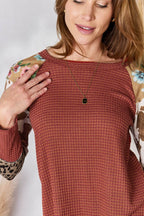Hailey & Co Full Size Leopard Waffle-Knit Blouse - Delanoir
