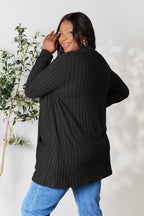 Basic Bae Full Size Ribbed Open Front Cardigan with Pockets - Delanoir