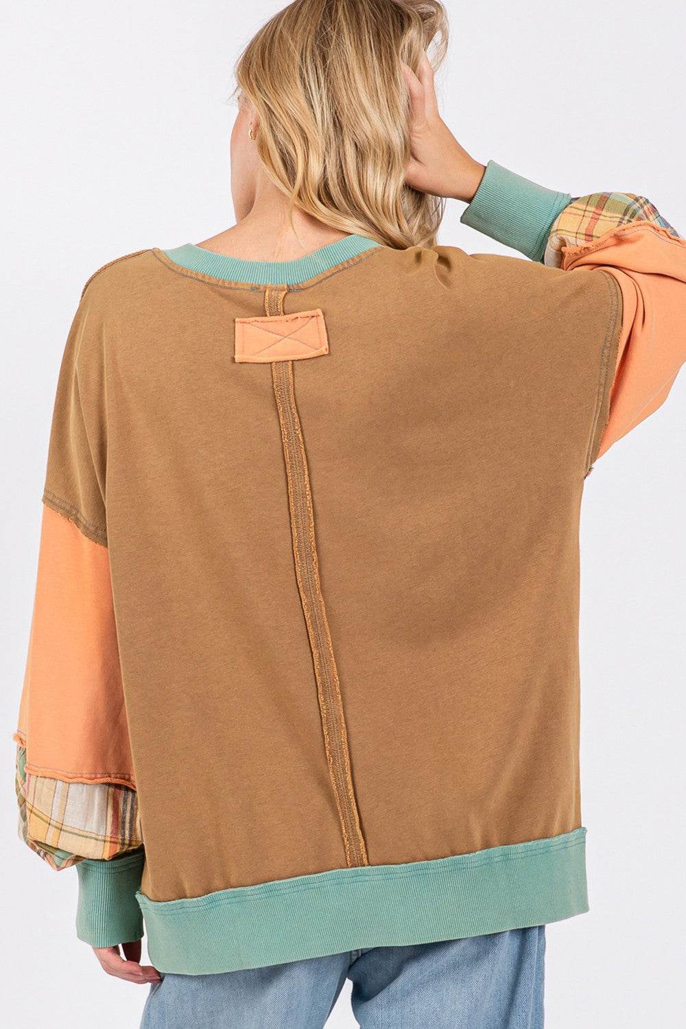 SAGE + FIG Mineral Wash Raw Edge Color Block Sweatshirt - Delanoir