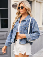 Pearl Trim Long Sleeve Denim Jacket - Delanoir