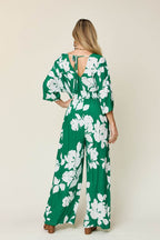 Double Take Full Size Printed Tie Back Wide Leg Jumpsuit - Delanoir