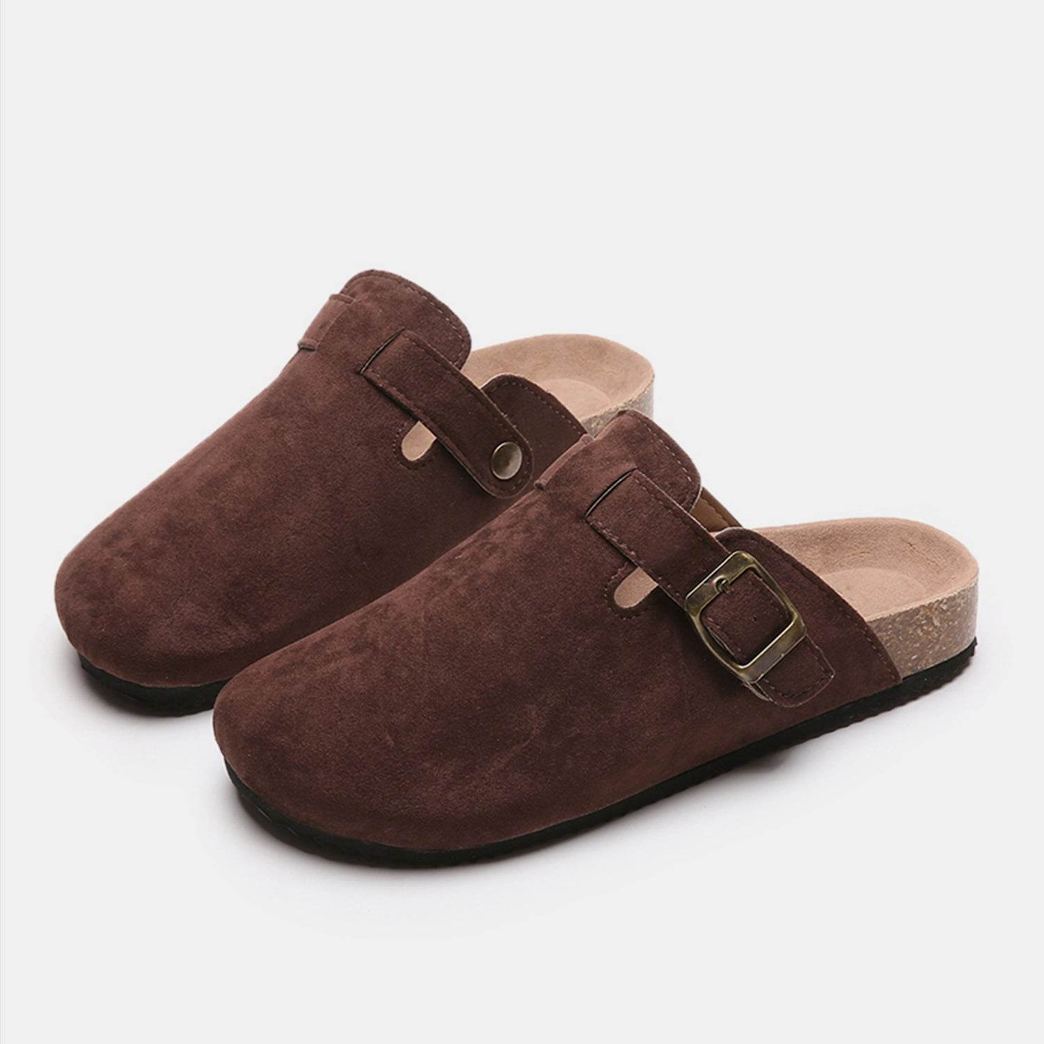 Suede Closed Toe Buckle Slide - Delanoir