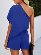 Single Shoulder Batwing Sleeve Romper - Delanoir