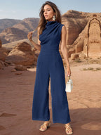 Perfee Ruched Mock Neck Sleeveless Jumpsuit - Delanoir