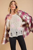 Kori America Heart Pattern Distressed Sweater - Delanoir