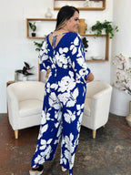 Double Take Full Size Printed Tie Back Wide Leg Jumpsuit - Delanoir