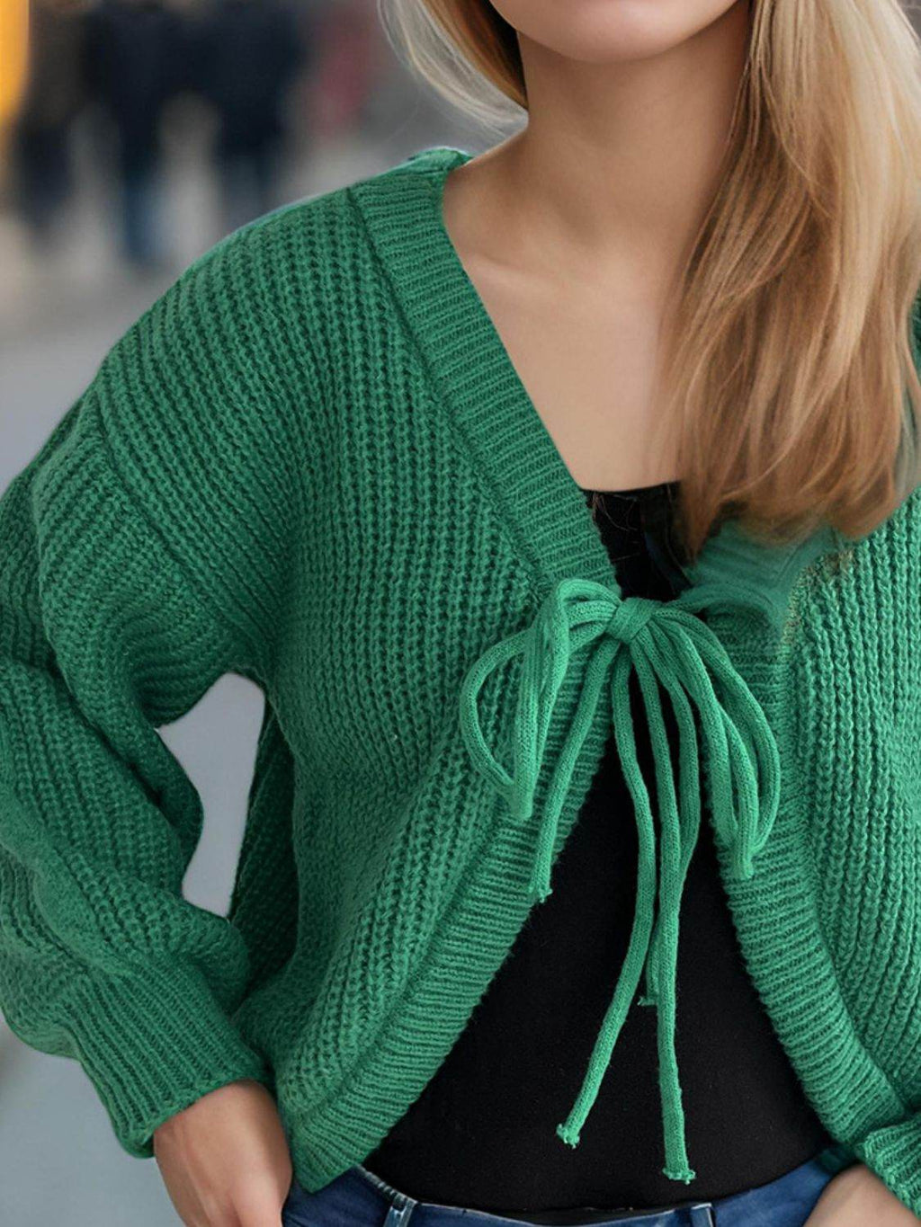 Tied Dropped Shoulder Long Sleeve Cardigan - Delanoir