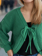 Tied Dropped Shoulder Long Sleeve Cardigan - Delanoir