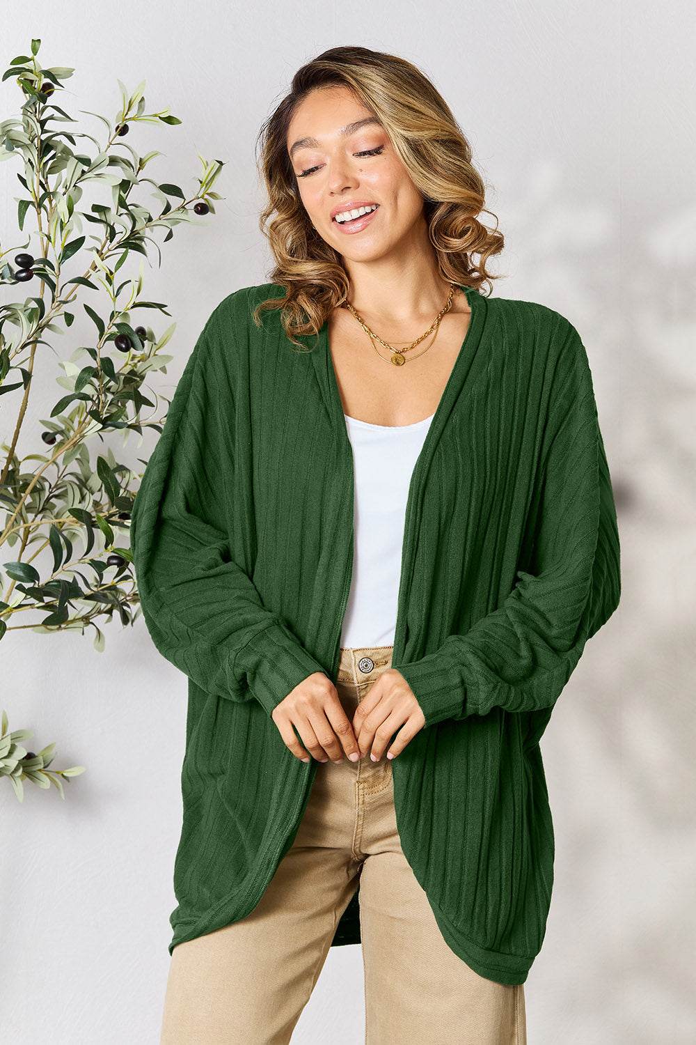 Basic Bae Full Size Ribbed Cocoon Cardigan - Delanoir