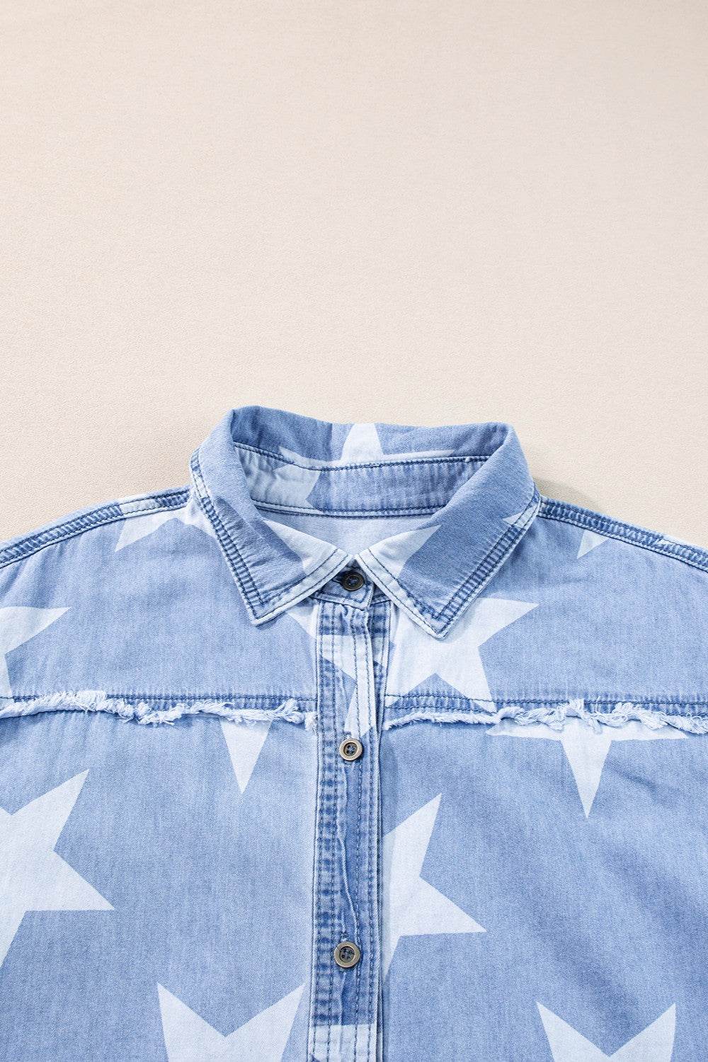 Raw Hem Star Short Sleeve Denim Dress - Delanoir