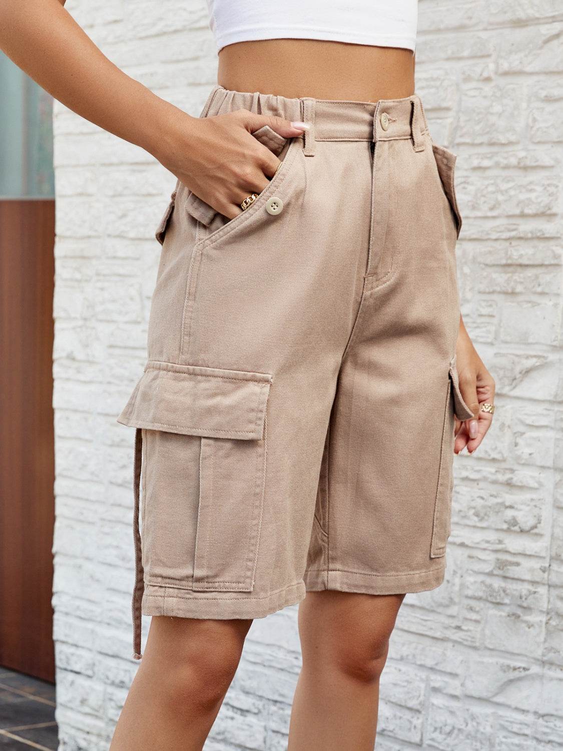 High Waist Denim Shorts with Pockets - Delanoir