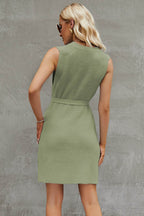 Tied Round Neck Sleeveless Sweater Dress - Delanoir
