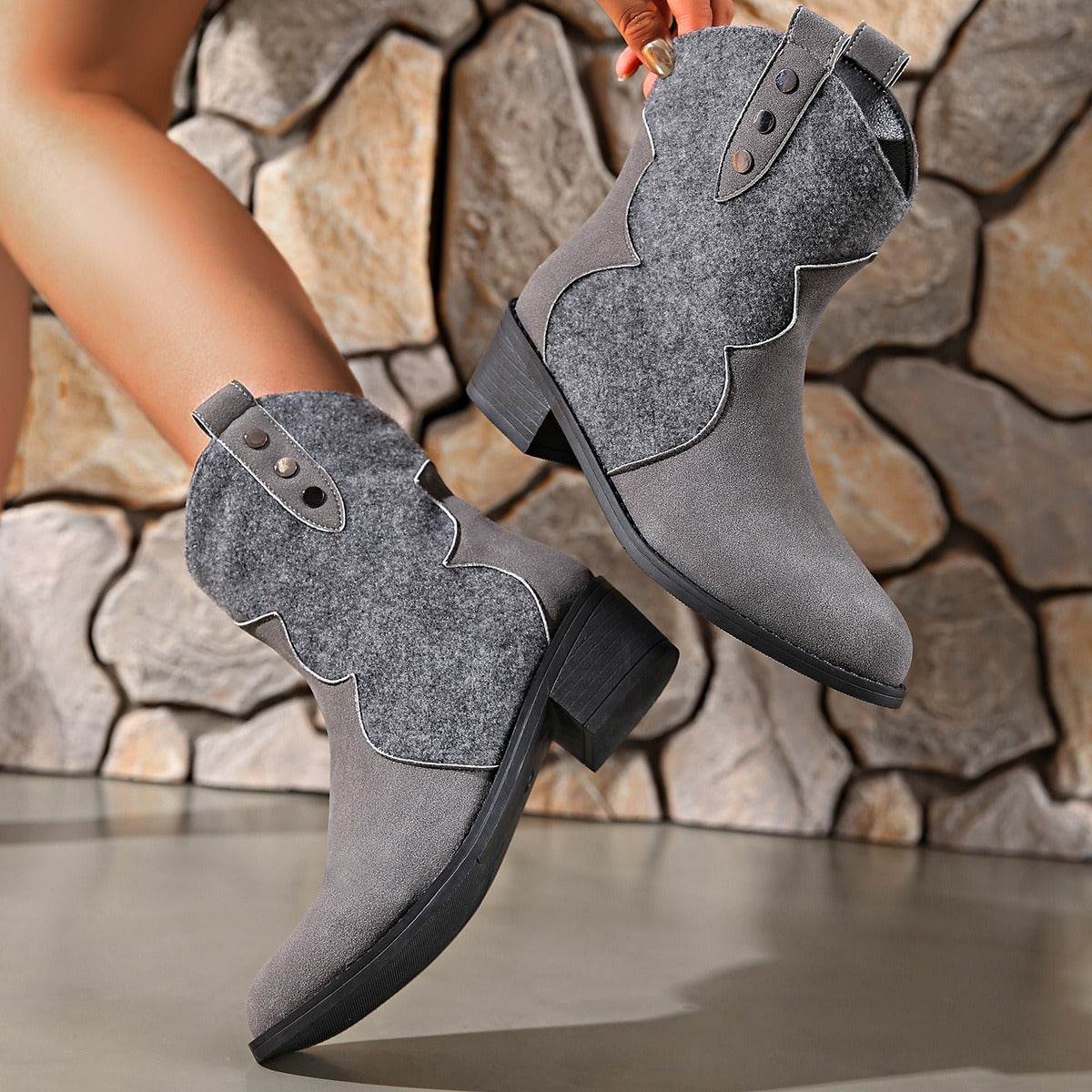 Suede Point Toe Block Heel Boots - Delanoir