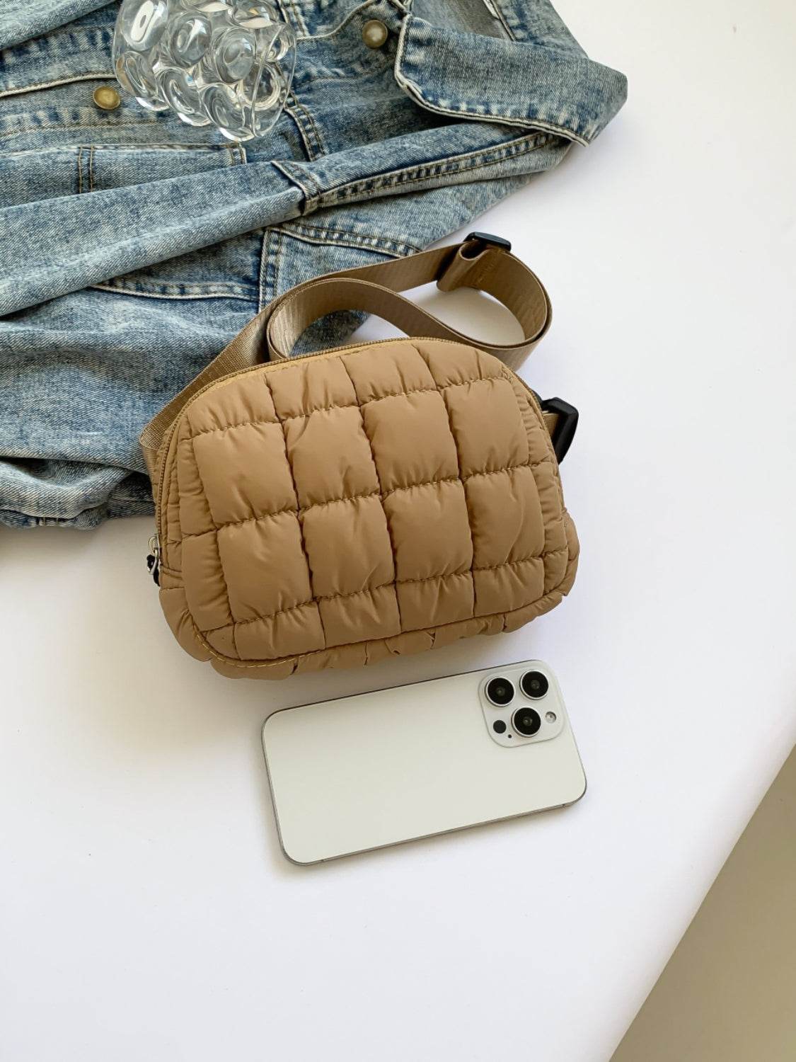 Bubble Texture Adjustable Strap Crossbody Bag - Delanoir