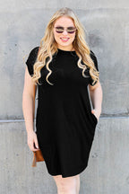 Basic Bae Bamboo Full Size Round Neck Short Sleeve Dress with Pockets - Delanoir