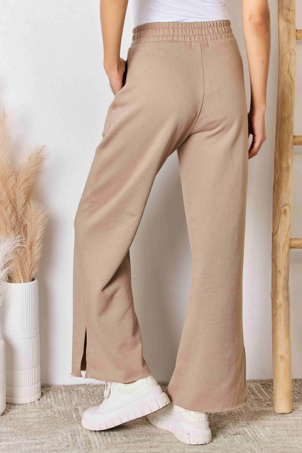 RISEN Wide Waistband Slit Wide Leg Pants - Delanoir