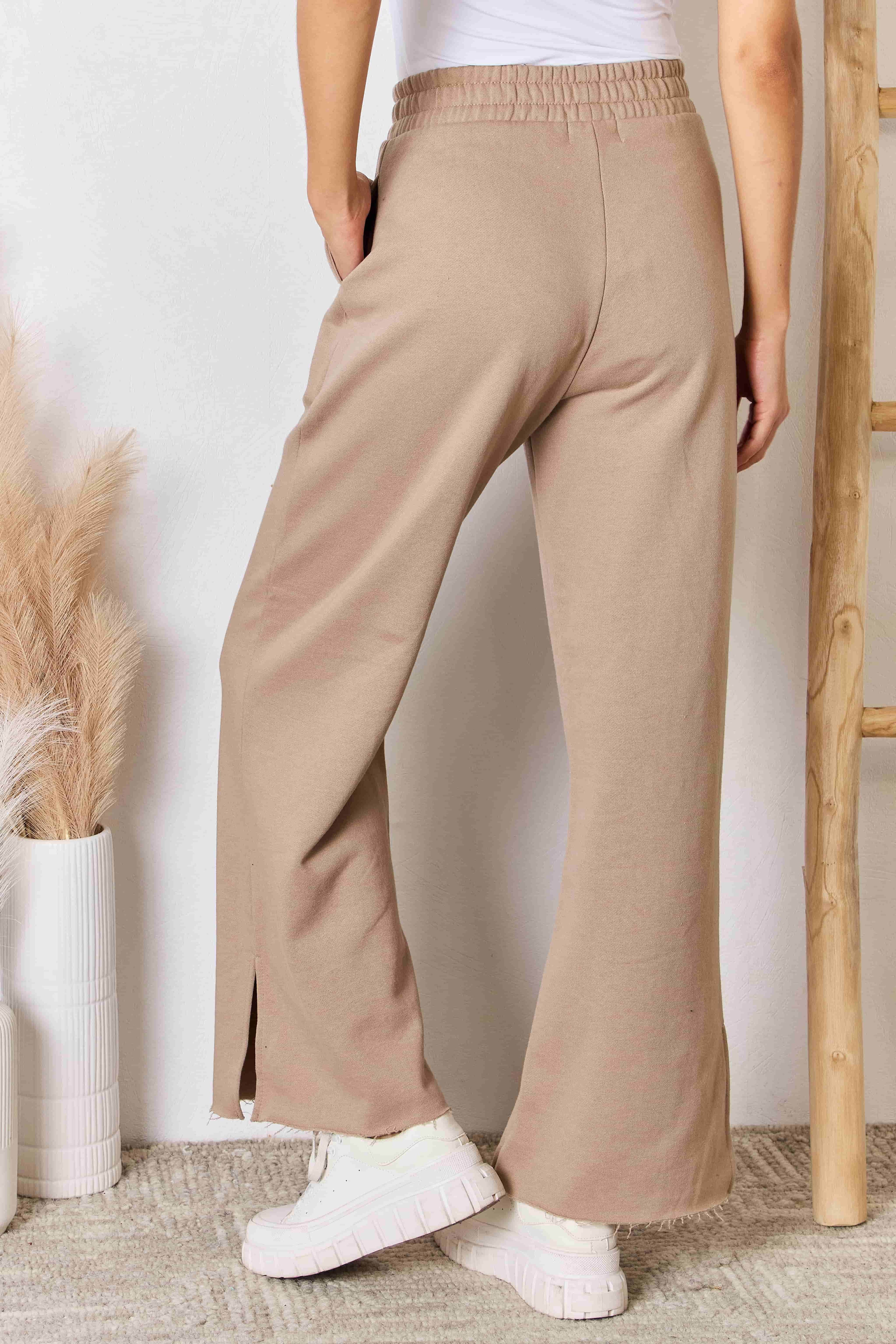 RISEN Wide Waistband Slit Wide Leg Pants - Delanoir