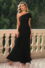One-Shoulder Ruched Maxi Dress - Delanoir